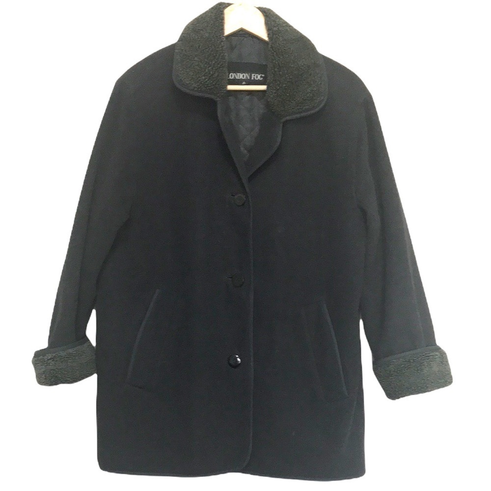 LONDON Fog Margaret black wool blend faux fur coat 8